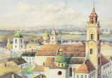 Каменец-Подольский: центральная часть Старого города, вид в южном направлении. Современная прорисовка старой открытки