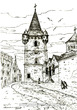 Комплекс Николаевской церкви: башня-колокольня и западный фасад храма в 1-ой половине 17 века