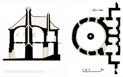 Казематная башня: план и сечение по оси запад-восток. Реконструкция Ольги Пламеникой